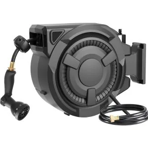 Nozzle Black Retractable Garden Hose Reel 1/2 Inch x 100' Wall Mount with 10- Function Nozzle Black product image