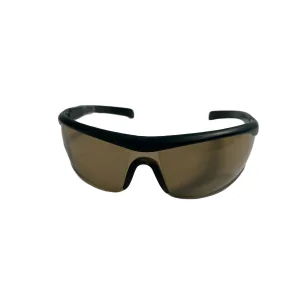 Safety glasses with brown lenses and a black frame
