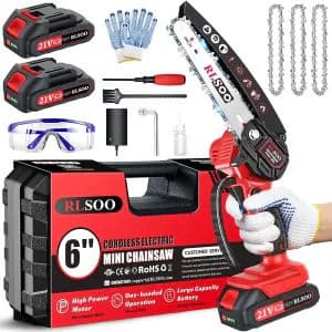 6 Inch Mini Chainsaw for Wood Cutting, Tree Trimming with 2 Batteries & 3 Chains product image