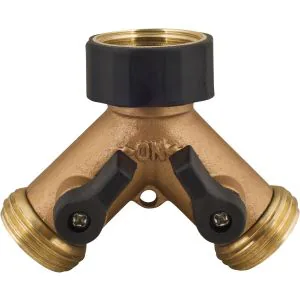 valves, Gold Melnor 2 Way Metal Hose Connector with Built in Shut-Off valves, Gold product image